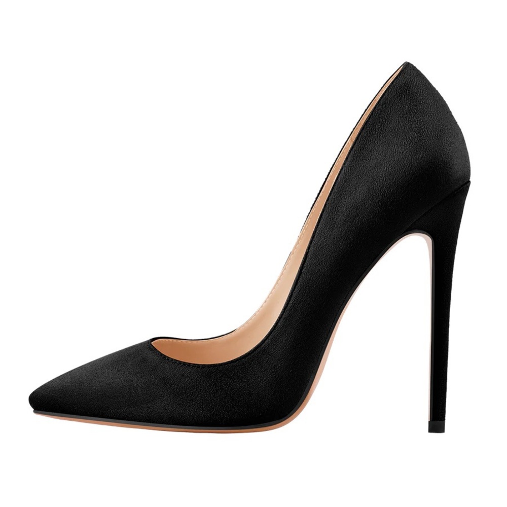 Black Suede Pointed Toe Slip On High Heel Pumps, 10Cm Heel